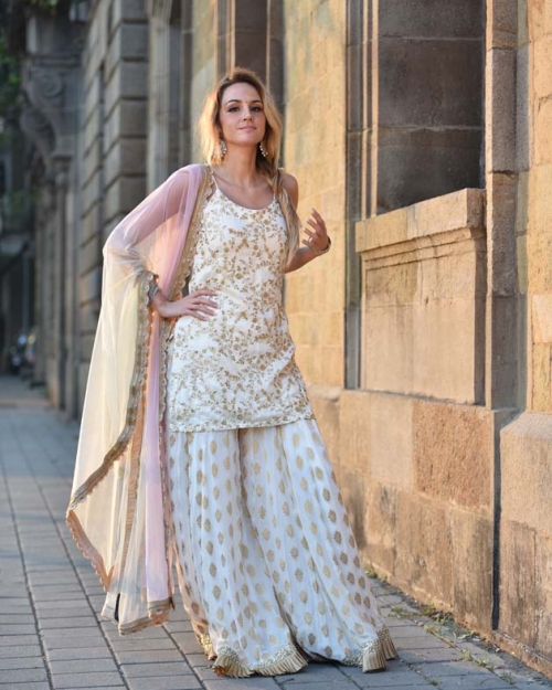 Ivory Palazzo Set with Shaded Dupatta Anarkali And Suits