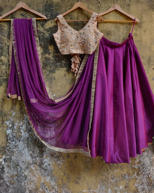 Beige and Purple Lehenga Bridesmaids