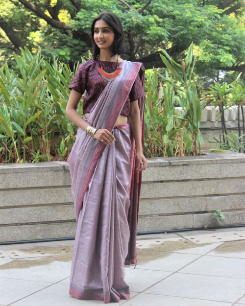 Violet Tusser Silk Saree Amota : Handwoven Clothing