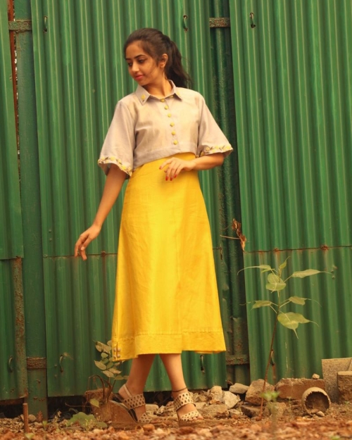 Yellow and Grey Dress Amota : Handwoven Clothing