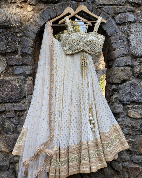 Ivory Mirror Bustier Lehenga Set Bridal Couture