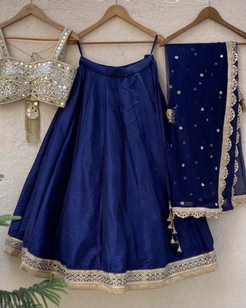 Navy Blue and Mirror Bustier Lehenga Set Bridesmaids