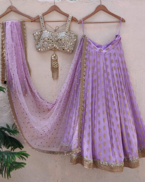 Lavender and Mirror Bustier Lehenga Set Bridesmaids