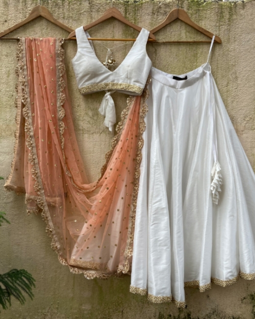 Ivory And Peach Lehenga Set Bridesmaids
