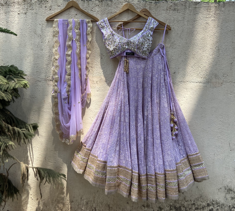 Lavender Monochrome Lehenga Set - Priti Sahni