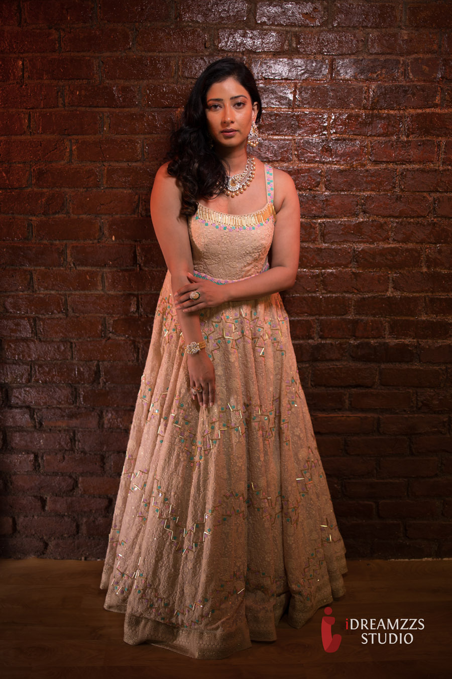 Beige Gown in Thread and Sequin Work Indo-Western