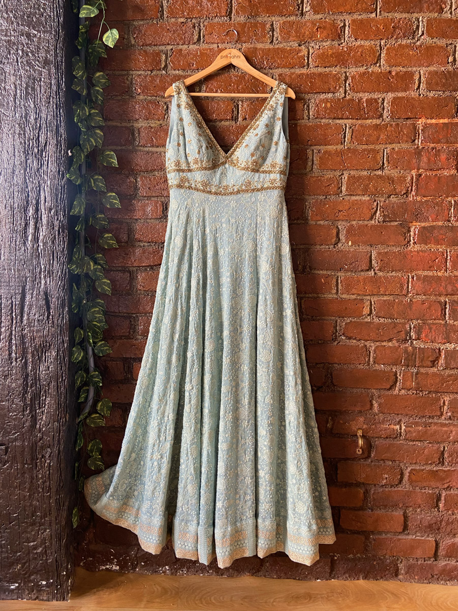 Dusty Blue Lucknowi Gown Gown