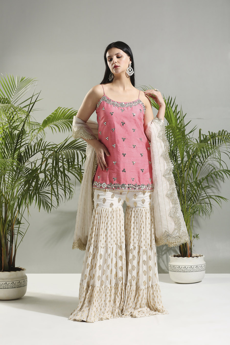 Blush Pink And Ivory Sharara Set Anarkali And Suits