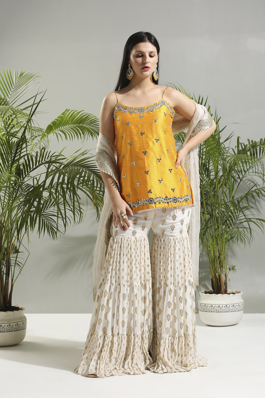 Yellow and Ivory Sharara Set Anarkali And Suits