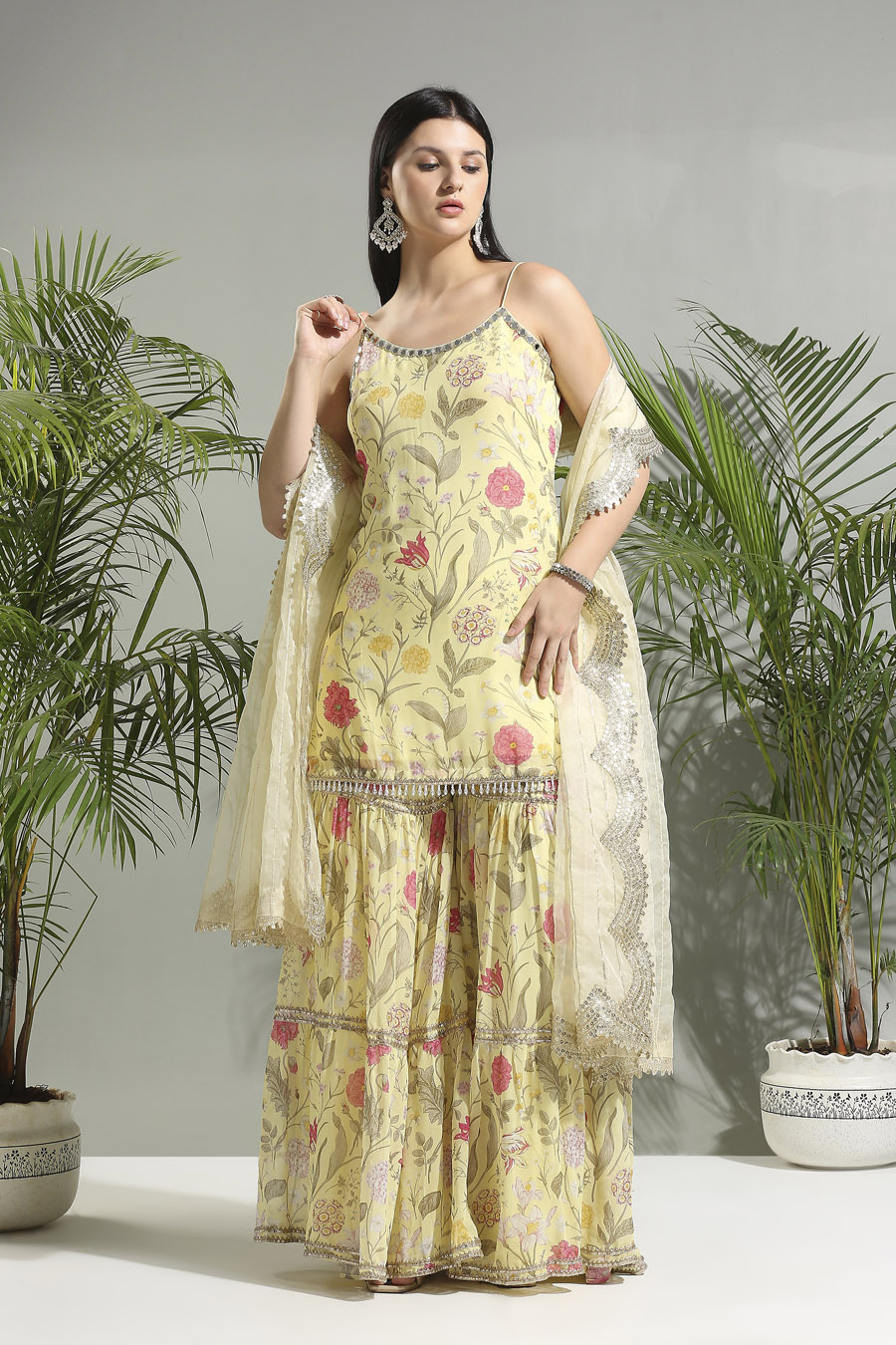 Yellow Floral Sharara Set Anarkali And Suits