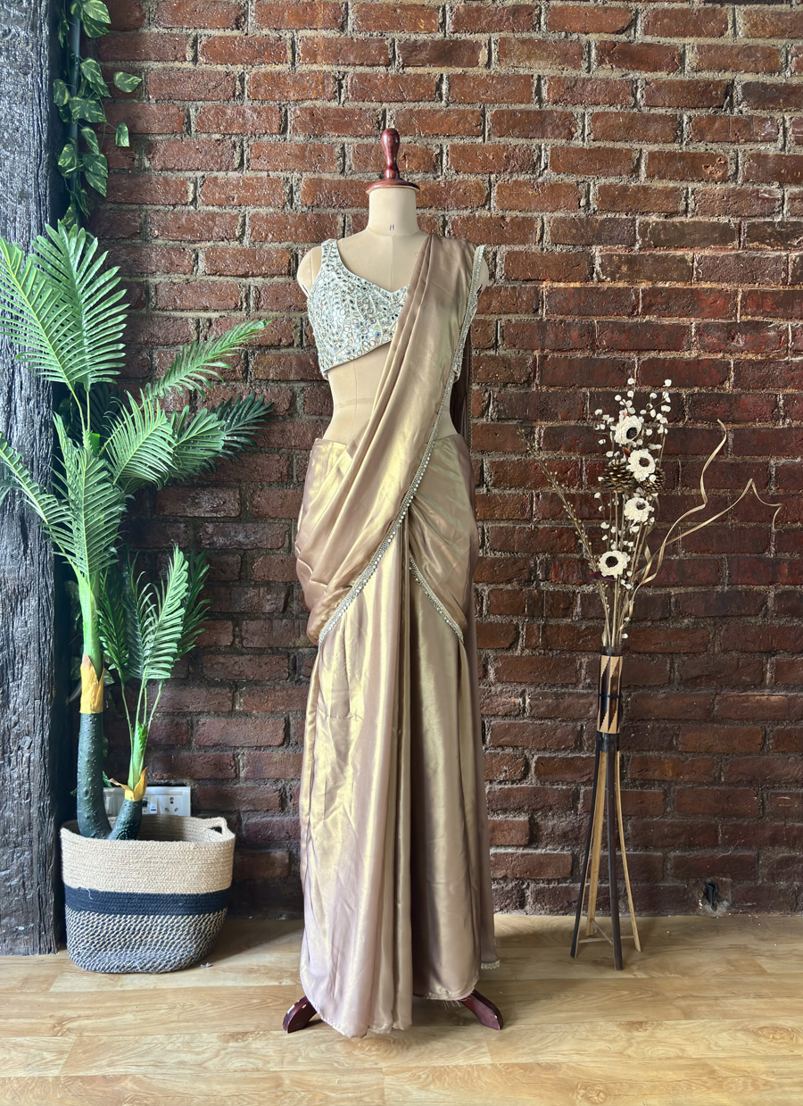 Bronze Shimmer Pre-stitched Saree Sarees