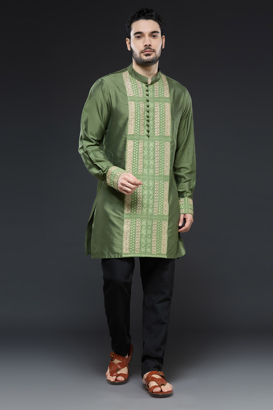 Mehendi Green Panel Design Kurta Set Kurta Set